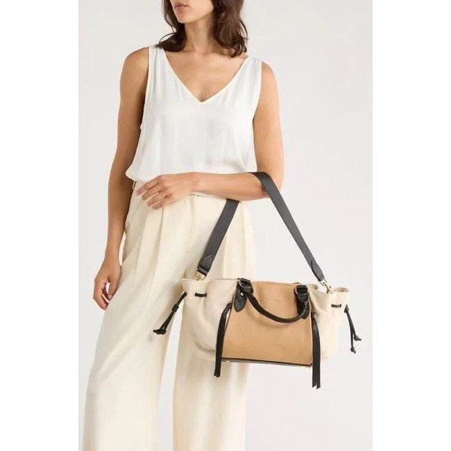 Aimee Kestenberg Leather Bliss Top Handle Satchel Beige/White-Nwt